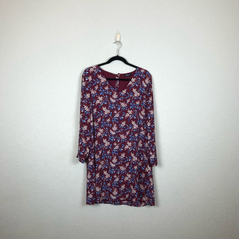 Madewell • Button-Back Long Sleeve Dress Antique Floral Dark Red S